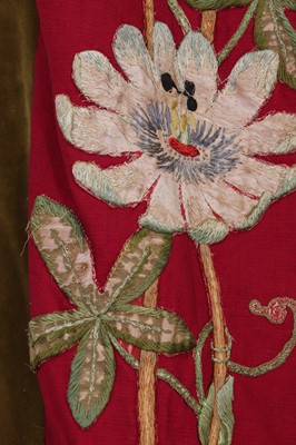 Lot 389 - A pair of velvet, cotton and silk embroidered curtains
