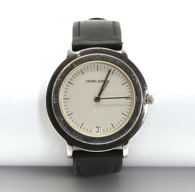 Lot 530 - A gentlemen's sterling silver Georg Jensen automatic strap watch