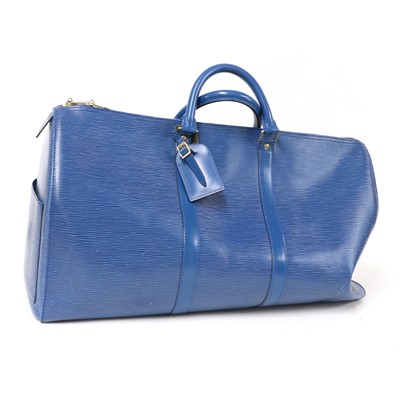 Lot 338 - A Louis Vuitton blue epi leather Keepall 50