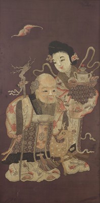 Lot 456 - A Chinese embroidery panel