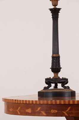 Lot 265 - A pair of large gilt and patinated bronze candelabra