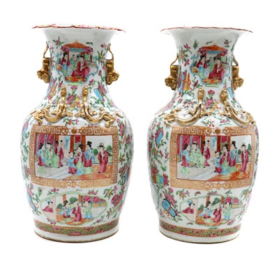 Lot 164 - A pair of Chinese Canton export famille rose vases