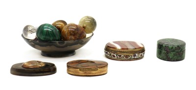 Lot 304 - A banded agate an champleve enamel snuff box