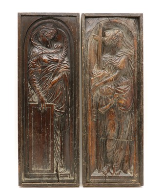 Lot 301 - A pair of relief carved walnut panels