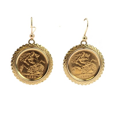 Lot 272 - A pair of half sovereign earrings