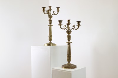 Lot 479 - A pair of gilt-metal Empire-style candelabra