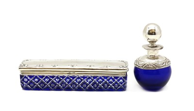 Lot 37 - A silver topped blue cased glass box