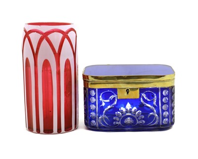 Lot 221 - A Bohemian cased blue glass casket