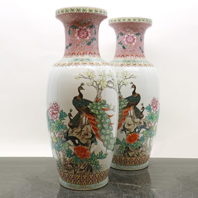 Lot 54 - A pair of Chinese famille rose vases