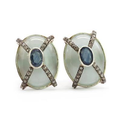 Lot 267 - A pair of aquamarine, sapphire and diamond cufflinks