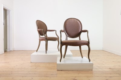 Lot 45 - A pair of George III-style painted open armchairs