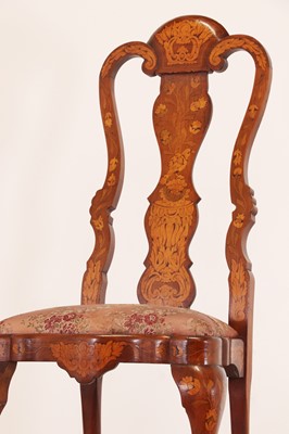 Lot 399 - A pair of walnut and marquetry side chairs