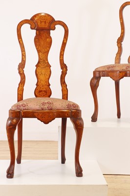 Lot 399 - A pair of walnut and marquetry side chairs