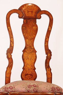 Lot 399 - A pair of walnut and marquetry side chairs