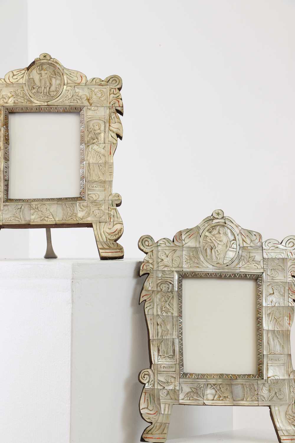 Lot 403 - A pair of mother-of-pearl veneered devotional tabernacle frames