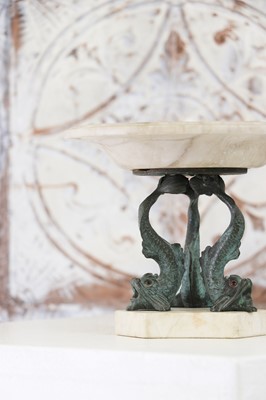 Lot 394 - A grand tour bronze and marble tazza