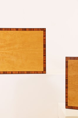 Lot 196 - A pair of George III-style satinwood and coromandel side tables