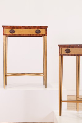 Lot 196 - A pair of George III-style satinwood and coromandel side tables