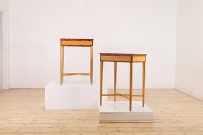 Lot 196 - A pair of George III-style satinwood and coromandel side tables