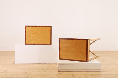 Lot 196 - A pair of George III-style satinwood and coromandel side tables
