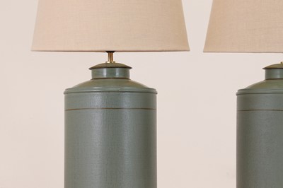 Lot 353 - A pair of painted toleware 'Camellia' table lamps by OKA