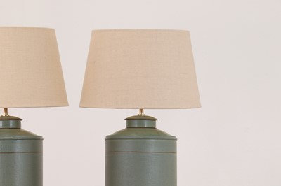 Lot 353 - A pair of painted toleware 'Camellia' table lamps by OKA