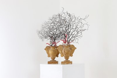Lot 320 - A pair of giltwood, coral and shell altar urns