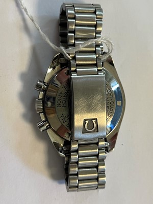 Lot 283 - A gentlemen's stainless steel Omega 'Speedmaster' chronograph mechanical bracelet watch, c.1971.