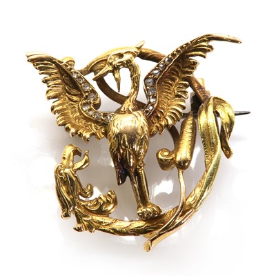 Lot 49 - A French diamond set gold chimera brooch, c.1900
