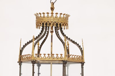 Lot 658 - A brass and iron hexagonal lantern