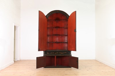 Lot 359 - A black and gilt japanned corner cabinet