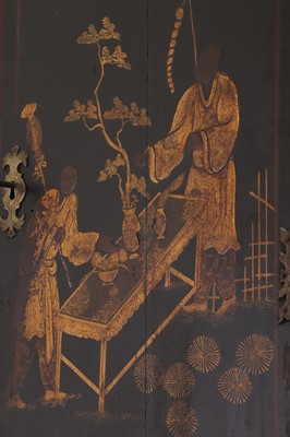 Lot 359 - A black and gilt japanned corner cabinet