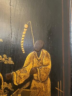 Lot 359 - A black and gilt japanned corner cabinet