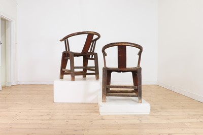 Lot 348 - A pair of elm horseshoe-back chairs