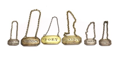 Lot 52 - A group of five George III silver decanter labels