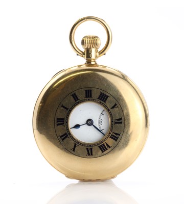 Lot 512 - An 18ct gold side wind half hunter pocket watch
