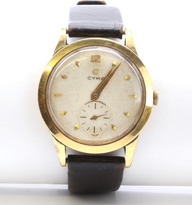 Lot 518 - A gentlemen's 18ct gold Cyma mechanical strap watch