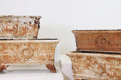 Lot 674 - A set of six Victorian painted cast iron trough planters