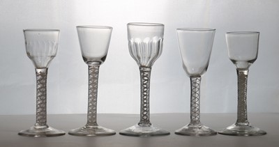 Lot 188 - A group of five opaque twist wine glasses