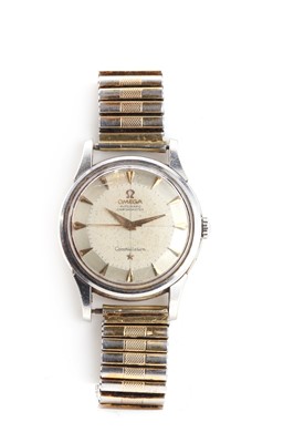 Lot 514 - A gentlemen's stainless steel Omega automatic chronometer Constellation strap watch, c.1950