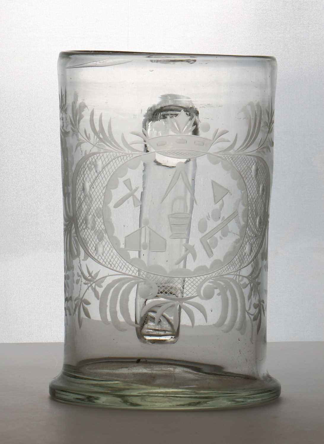 Lot 200 - A Masonic glass mug
