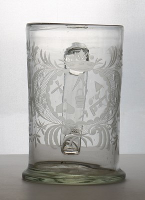Lot 200 - A Masonic glass mug