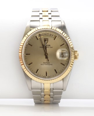 Lot 540 - A gentlemen's bi-colour Tudor “Prince Date and Day” bracelet watch, c.2002