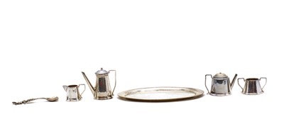 Lot 12 - A silver miniature five-piece tea service