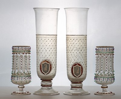 Lot 211 - A pair of footed glass vases