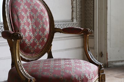 Lot 132 - ☘ A set of six giltwood open armchairs of Chippendale design