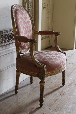Lot 132 - ☘ A set of six giltwood open armchairs of Chippendale design