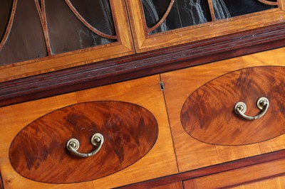Lot 36 - ☘ A pair of late George III satinwood secretaire cabinets