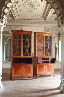 Lot 36 - ☘ A pair of late George III satinwood secretaire cabinets
