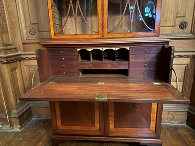 Lot 36 - ☘ A pair of late George III satinwood secretaire cabinets